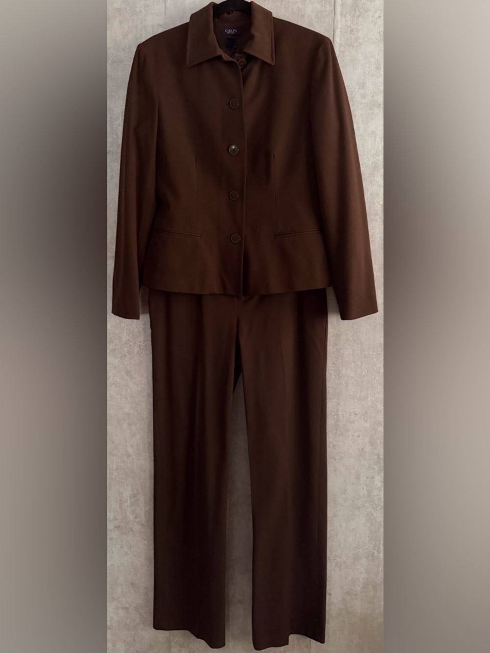 Chaps Professional Chocolate Brown Button Up Flat Front Slim Pant Suit Set Sz 8